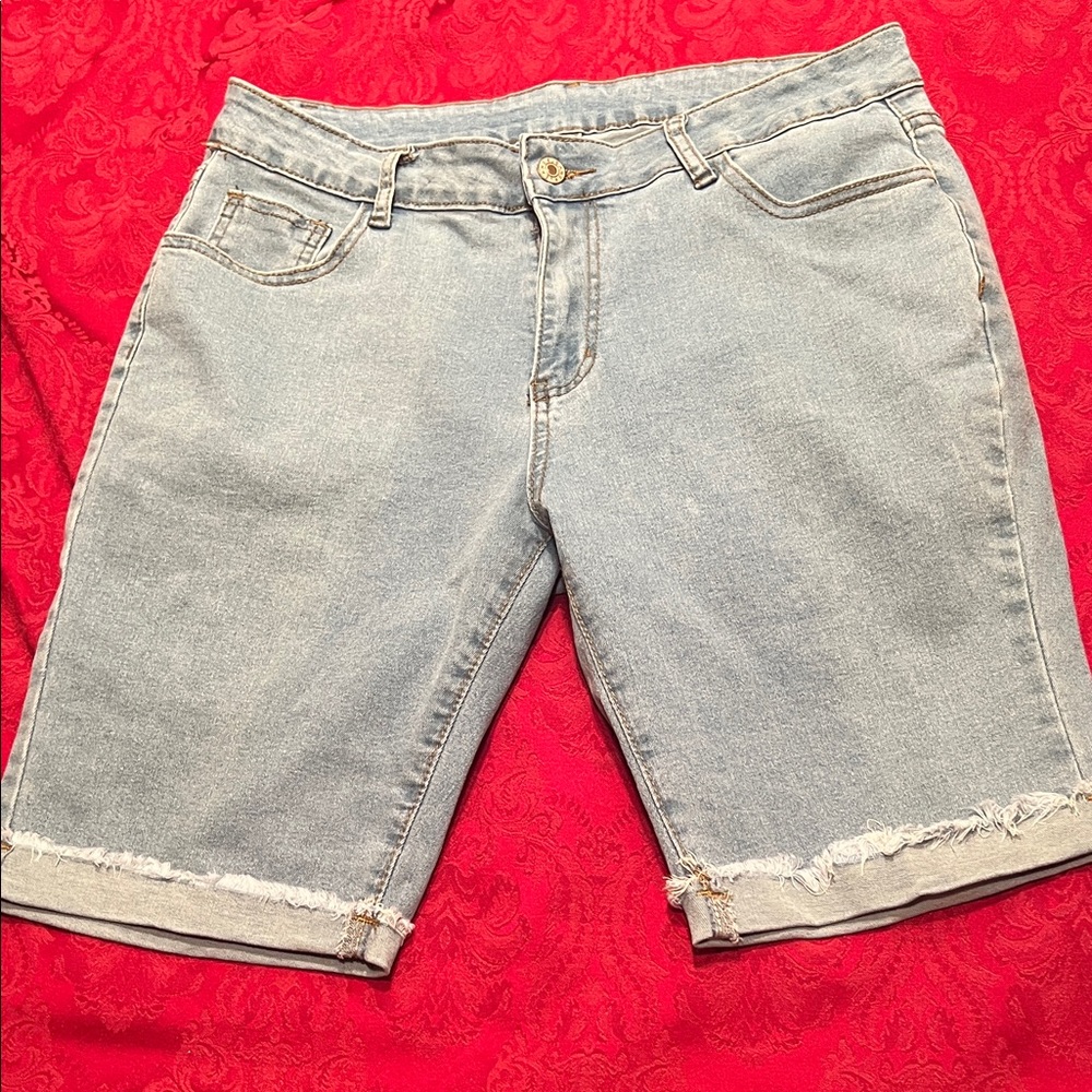 Women's Light Blue Denim Cuffed Shorts